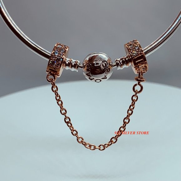 NEW Authentic Pandora Rose Gold SHINING ELEGANCE Safety Chain / Pandora Charms - Picture 3 of 6